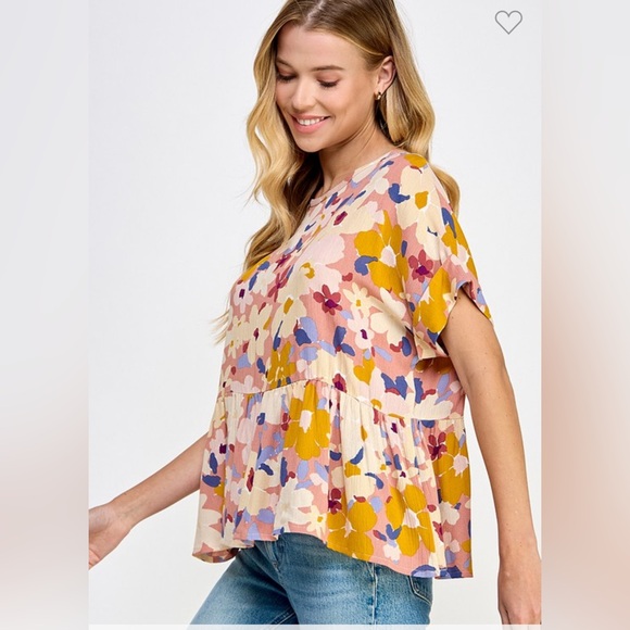 Floral Print Baby Doll Blouse Top - Picture 3 of 6